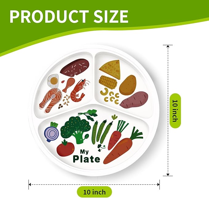 10" 3-Grid Cute Cartoon Portion Control Plate - Melamine, Healthy Nutrition for Weight Loss & Diabetes Management, Ideal for Adults & Teens Kids (4 Pack)-Ruum Studio Home