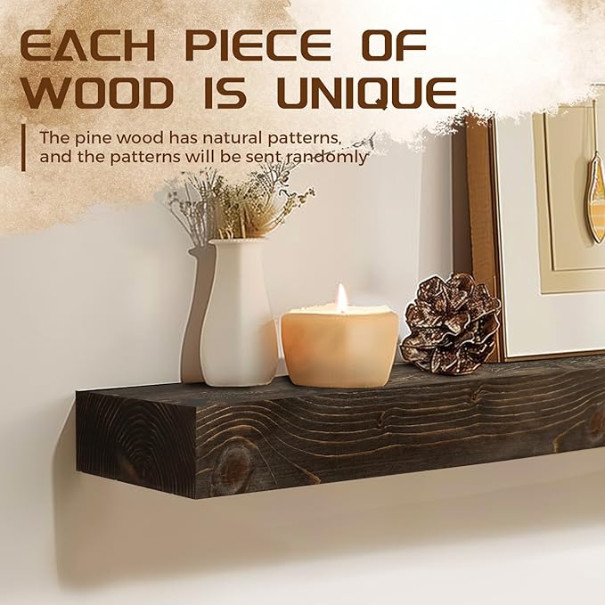 60x8x3 Fireplace Mantel - Solid Rustic Wood - Wall Mounted Floating Shelf with Invisible Heavy Duty Steel Bracket (Weathered Black)-Ruum Studio Home