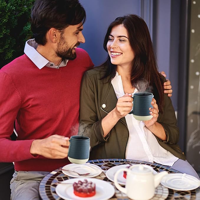 Hasense Ceramic Large Coffee Mugs Set of 4-15 Ounce Porcelain Coffee Cups Set with Handle Perfect for Tea, Cocoa, Latte, Milk and Cappuccino, Modern Tea Cups Set for Man and Woman, Dark Blue-Ruum Studio Home