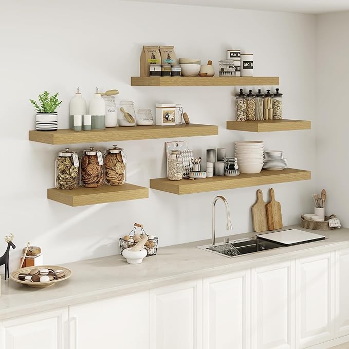 12" Deep Oak Floating Shelves,Over Toilet Long Wall Mounted Modern Farmhouse 36 inches,Wall Shelves with Invisible Brackets for Bedroom, Bathroom, Living Room, Kitchen, Set of 1-Ruum Studio Home
