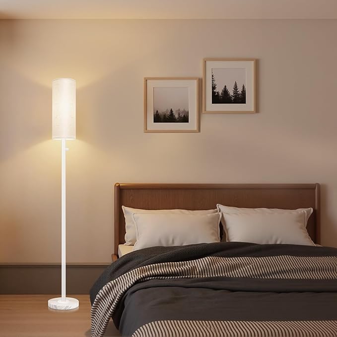 Floor Lamp for Living Room,Dimmable Floor Lamp with LED Bulb,Modern Standing Lamp with Marble Base,Tall Standing Lamps for Living Room,Bedroom,Office,Reading and Nursery(White)-Ruum Studio Home