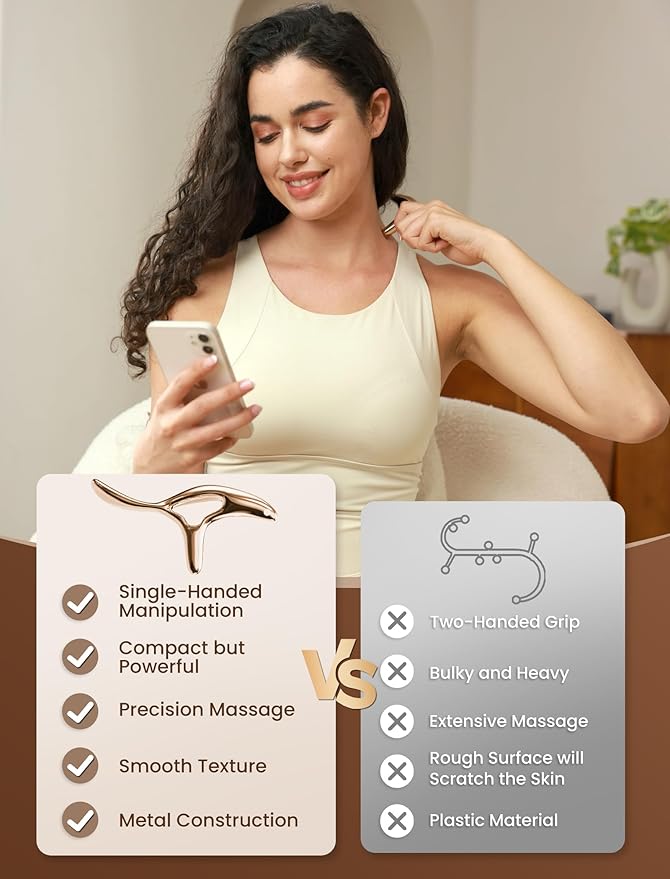 lifechill Trigger Point Massage Tool for Gua Sha, Lymphatic Drainage Massager, Deep Tissue Thumb Saver Acupressure Tool for Full Body Pain Relief, Gold-Ruum Studio Home