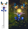 VCUTEKA Solar Lights Outdoor Metal Garden Stake Waterproof Crackle Glass Globe Garden Decor Blue Jay Bird for Pathway, Lawn, Patio, Yard-Ruum Studio Home
