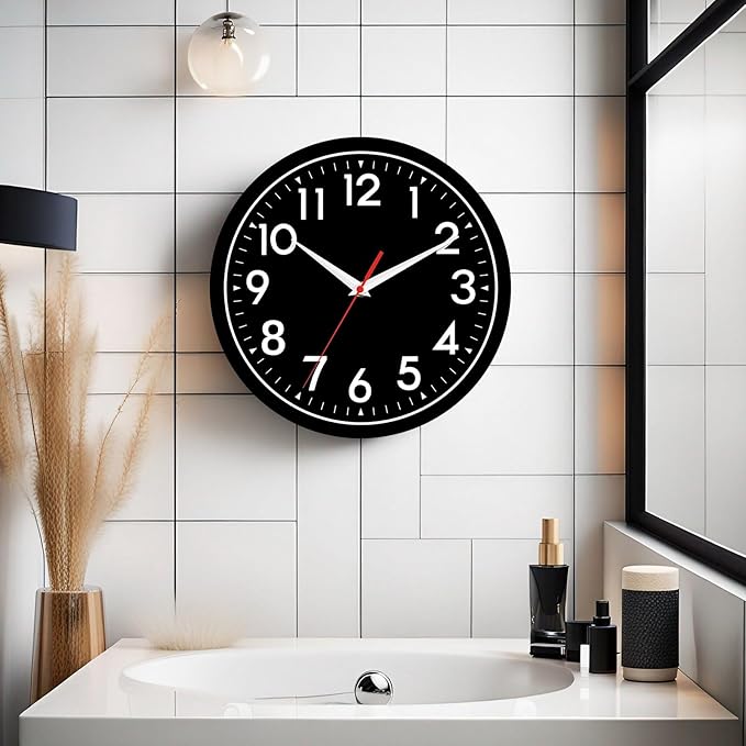 Wall Clock Black Battery Operated 10 Inch Simpel Silent Non Ticking Analog Decorative for Kitchen Bathroom Bedroom Office Living Room School Classroom(Black)-Ruum Studio Home