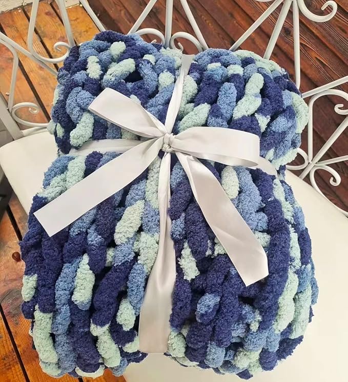 DDL&HEXI Chunky Chenille Blanket 100% Hand Knit with Jumbo Chenille Yarn (50"x60") Super Soft Large Throw Bed Blanket for Couch, Sofa, Home Decor - Machine Washable (03)-Ruum Studio Home