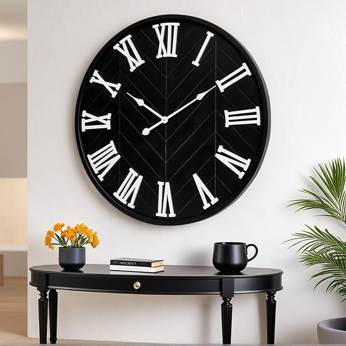 30 Inch Large Wall Clock Farmhouse Style - Black Silent Non-Ticking Rustic Decor for Living Room, Kitchen, Bedroom-Ruum Studio Home