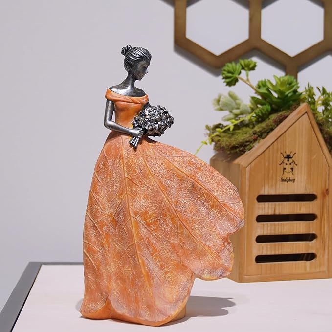 Guichifun Fairy Statue Collection Home Decoration - Orange Leaf Angel Girls Resin Fall Decor for Outside or Inside Rustic Garden Outdoor Yard Decorations Figurines Gift 7.5 x 4.5 x 11.5 Inch-Ruum Studio Home