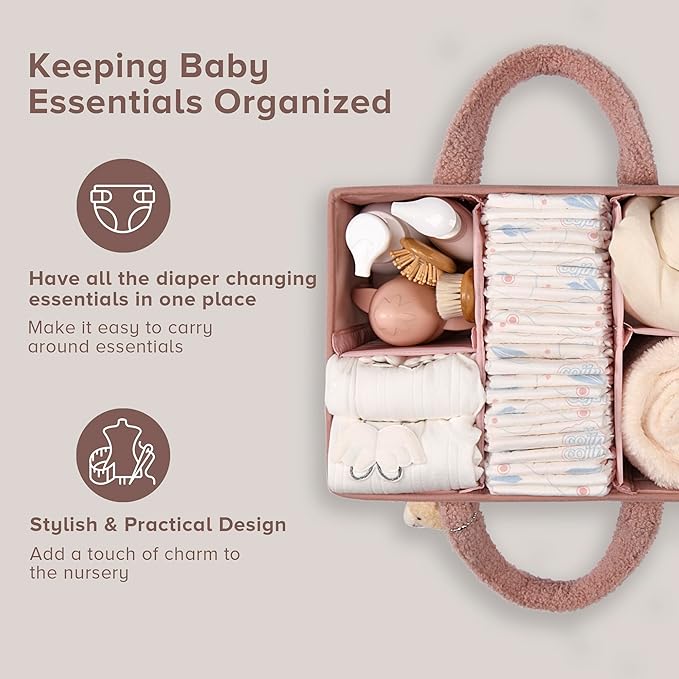 PeraBella Baby Diaper Caddy Organizer with Handle, Boy & Girl Shower Gift Basket, Portable Diaper Storage Basket Bin for Wipes, Newborn Baby Essentials Registry Search Must Haves, Car Caddy Organizer-Ruum Studio Home