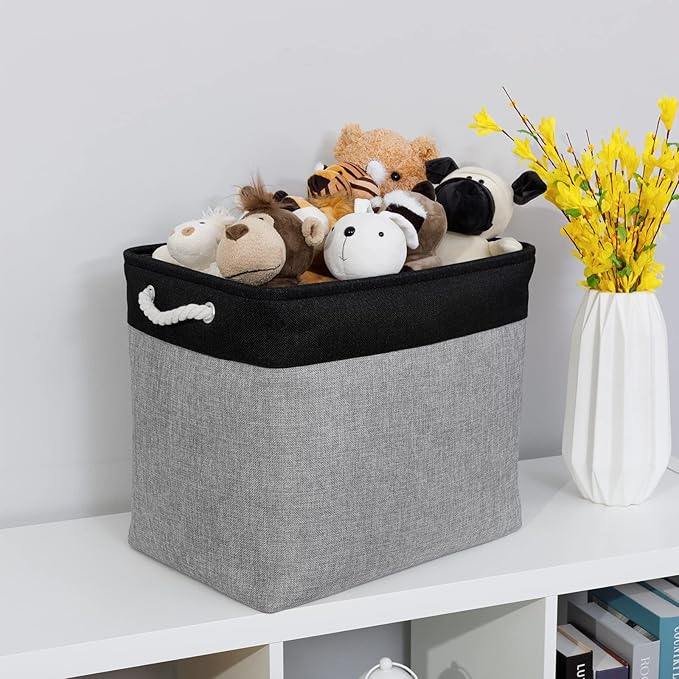 Bidtakay Storage Baskets Extra Large Baskets for Organizing Grey Rectangle Laundry Basket Linen Fabric Bins Set of 2 Clothes Baskets for Closet Shelves Hallway Bedroom Toy Organizer 17x12x15 In-Ruum Studio Home
