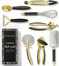 Black and Gold Kitchen Utensils - Luxe 8-Piece Gold Kitchen Tools Set with Can Opener, Pizza Cutter, Peeler, Mini Whisk, and Tongs - Stylish Accessories for Modern Cooking and Ideal for Gifting-Ruum Studio Home
