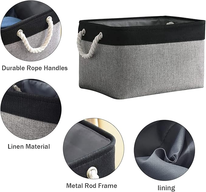 TcaFmac Storage Bins for Organization - Large 3 Pack Fabric Storage Basket for Shelves with Handles, Organizer Baskets for Organizing for Closet Cloth Dog Toy Baby (Black& Grey 16x12x8 inch)-Ruum Studio Home
