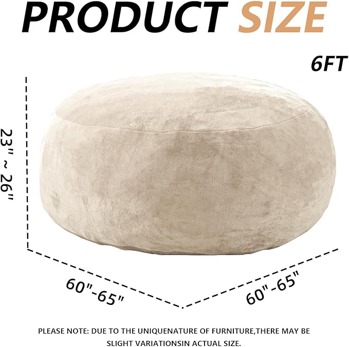 6FT,Oversized Bean Bag Chairs for Adults,Giant beanbag with Filler Included，Fluffy Memory Foam,Soft and Comfy Corduroy Fabric,Gaming Chairs Suitable for Living Room and Bedroom (Apricot, 6 Foot)-Ruum Studio Home