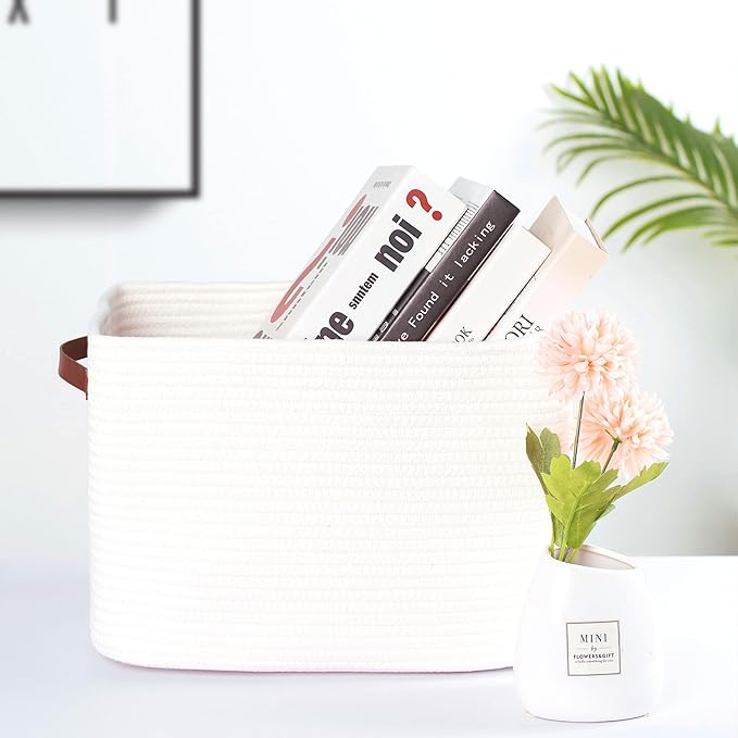 MINTWOOD Design 3-Pack Decorative Woven Storage Baskets for Shelves, Cube Bin Box for Organizing Books, Shoes, Dog Toys, Pantry Closet and Living Room Organizer, Creamy White-Ruum Studio Home