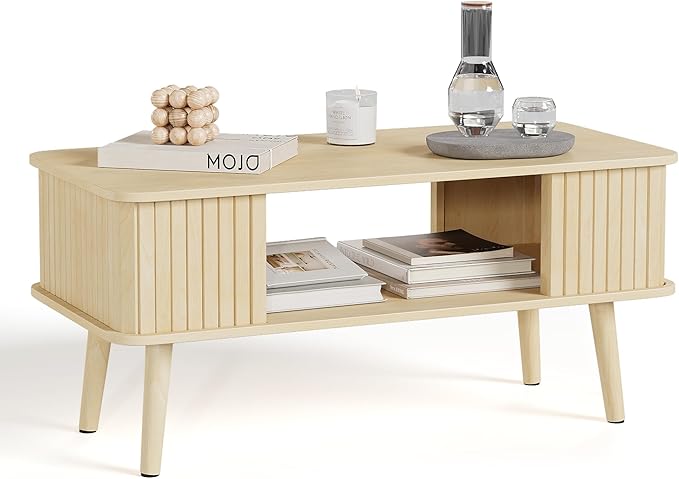 LAZZO Coffee Table with Storage Center Table for Living Room Rectangle Coffee Table with Rounded Edges,Easy Assembly, Natural Wood-Ruum Studio Home