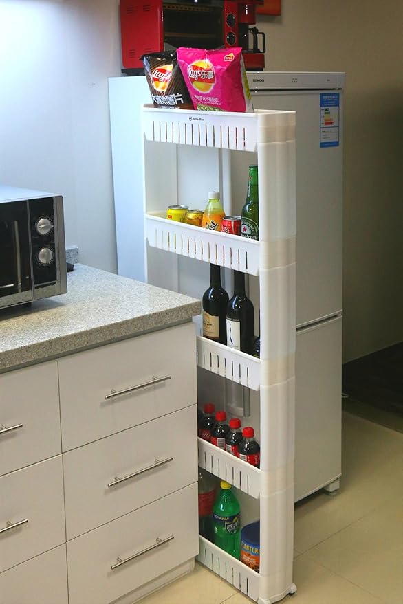 Laundry Room Organizer, Mobile Shelving Unit Organizer with 5 Large Storage Baskets, Gap Storage Slim Slide Out Pantry Storage Rack for Narrow Spaces-Ruum Studio Home