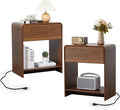 Fluted Nightstand Set of 2 with Charging Station, Modern Bed Side Table End Table with Drawer Storage, Large Wooden Night Stands Bedside for Bedroom Living Room Sofa Office, Walnut 2 Sets-Ruum Studio Home