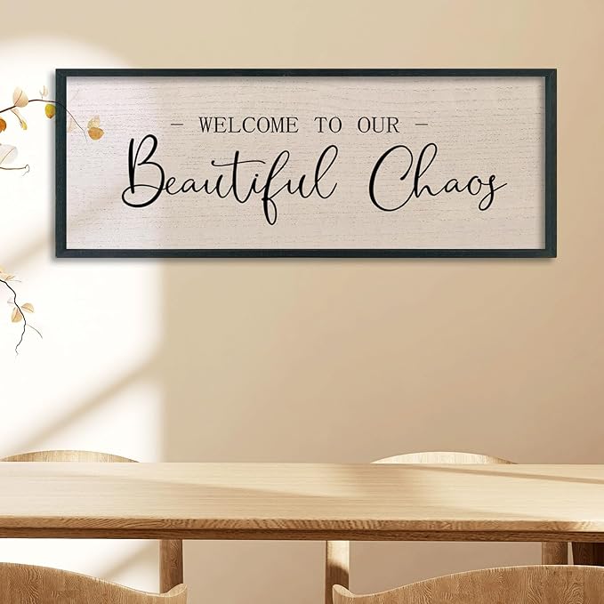 comurdyo Welcome To Our Beautiful Chaos Wall Decor Art 40"X15" for Home Entryway Sign Large Wood Framed Wall Hanging (Black)-Ruum Studio Home