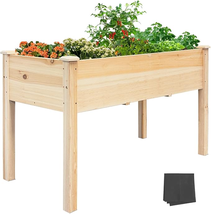 BSP Raised Garden Bed with Legs Outdoor Elevated Planter Box Flower Bed Wood Planter for Vegetable Herb Upgraded Solid Structure Growing Box Suitable for Backyard Patio and Balcony, 48”L X 24”W-Ruum Studio Home