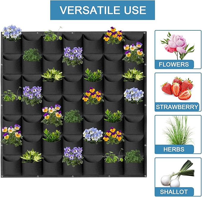 49 Pockets Hanging Planter Bags, Hanging Vertical Wall Mounted Plant Planting Grow Bags, Herb Garden Planter Outdoor Indoor Growing Bag, Gardening Vertical Greening Flower Container(1m×1m, Black)-Ruum Studio Home