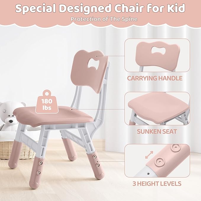 Kids Table and 2 Chairs Set, Height Adjustable (17.7"-26.1") Toddler Table and Chair Set, Multi-Activity Table with Graffiti Desktop, Children’s Table and Chairs for Classroom, Home & Daycare-Ruum Studio Home