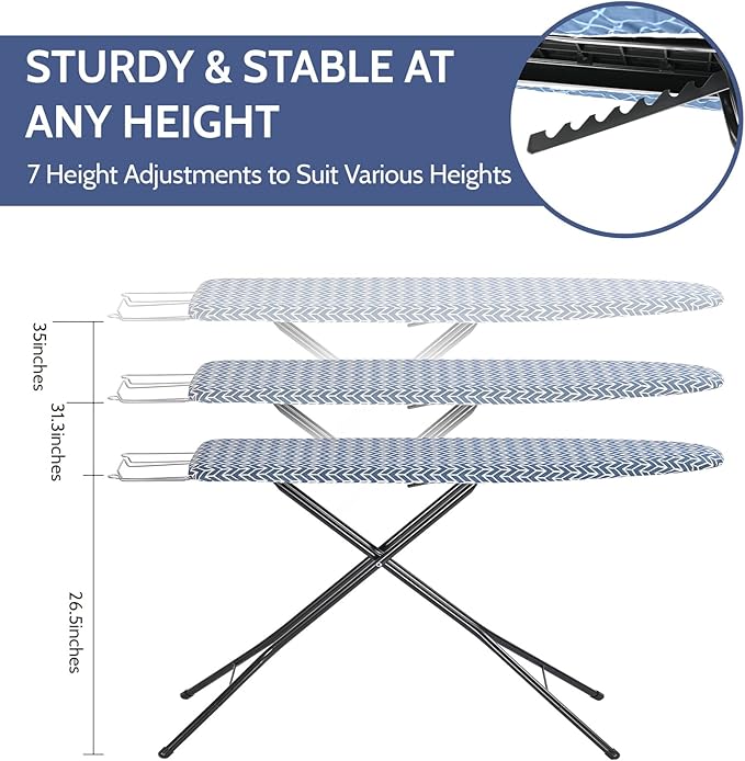 APEXCHASER Ironing Board, Full Size Iron Board with Iron Rest, lightweight Ironing Board with Height Adjustable, Extra Thick Heat-Resistant Cover with Padding, Heavy-Duty Sturdy Metal Legs, 43x13 Blue-Ruum Studio Home