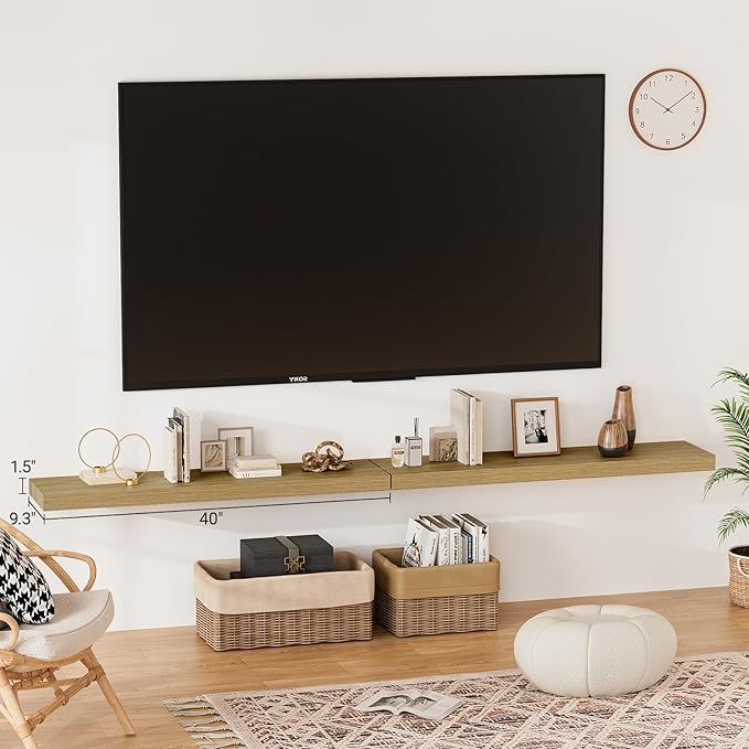 Heimlove 40 Inches Floating Shelves for Wall,9.3" Deep Oak Long Floating Shelves Set of 2,Large Display & Storage Shelf,Wall Shelf for Bathroom Bedroom Living Room Kitchen Office-Ruum Studio Home