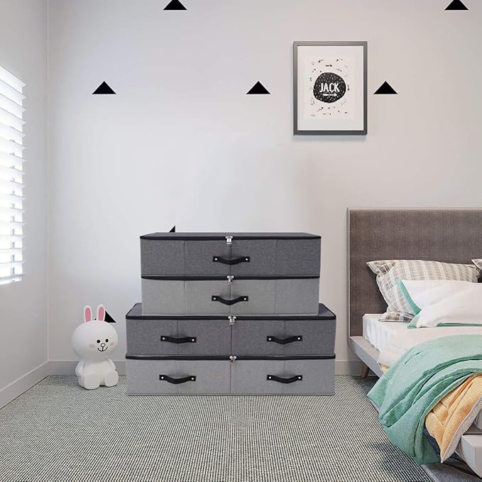 2PCS Foldable Blankets Clothes Comforters Storage Bin Organizer with Plastic Support Liner for Blankets, Towels, Comforter, Sweaters, Linen Sheets, Wrapping Paper, Black Grey-Ruum Studio Home