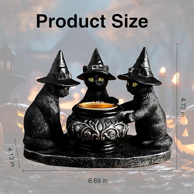 Halloween Black Cat Candle Holder, Cute Halloween Table Decor & Mantel Decoration (Black)-Ruum Studio Home