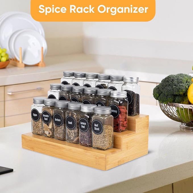 Bamboo Spice Rack Organizer for Cabinet 3 Tier Countertop Step Spice Shelf for Kitchen Storage and Organizer (2 Pack, Cabinet)-Ruum Studio Home