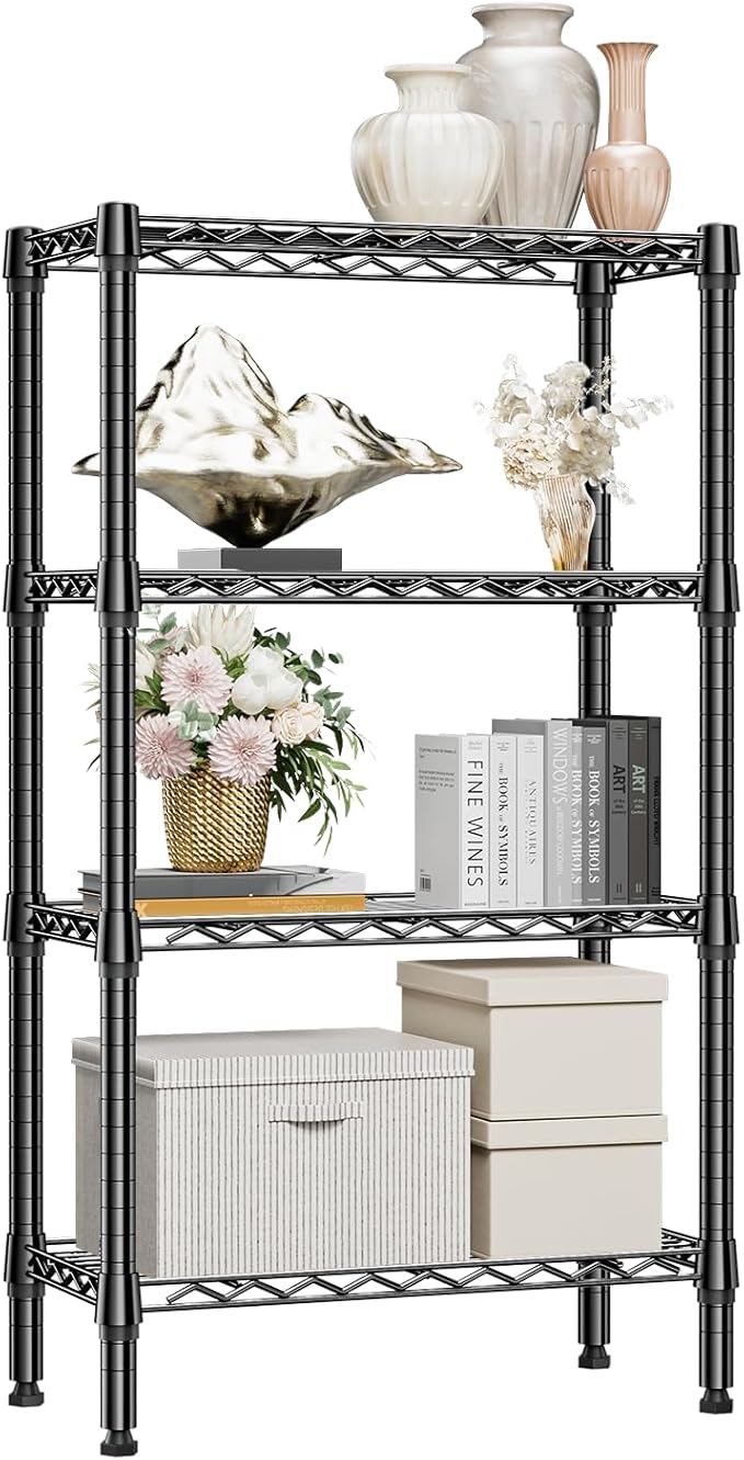1000 lbs 4 Tier Shelf Metal Storage Shelves Wire Rack Closet Organizers for Garage Kitchen Bathroom Laundry Black 11.8" D x 25.6" W x 45.5" H-Ruum Studio Home