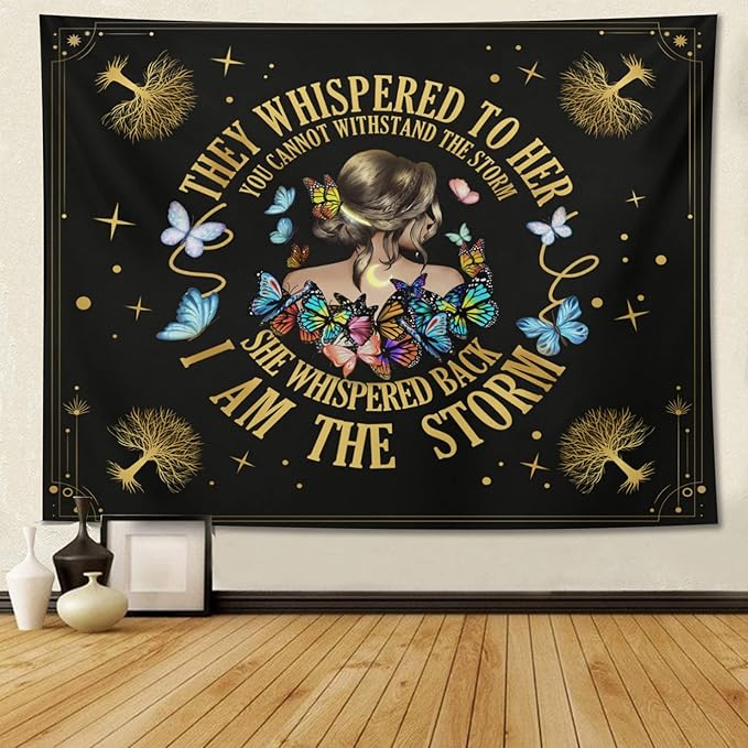 Inspirational Quote Tapestry Positive Motivational Uplifting Encouragement Gifts for Women Teens Girls,Inspirational Gift Wall Decor for Bedroom,They Whispered to Her You Cannot Withstand The Storm-Ruum Studio Home