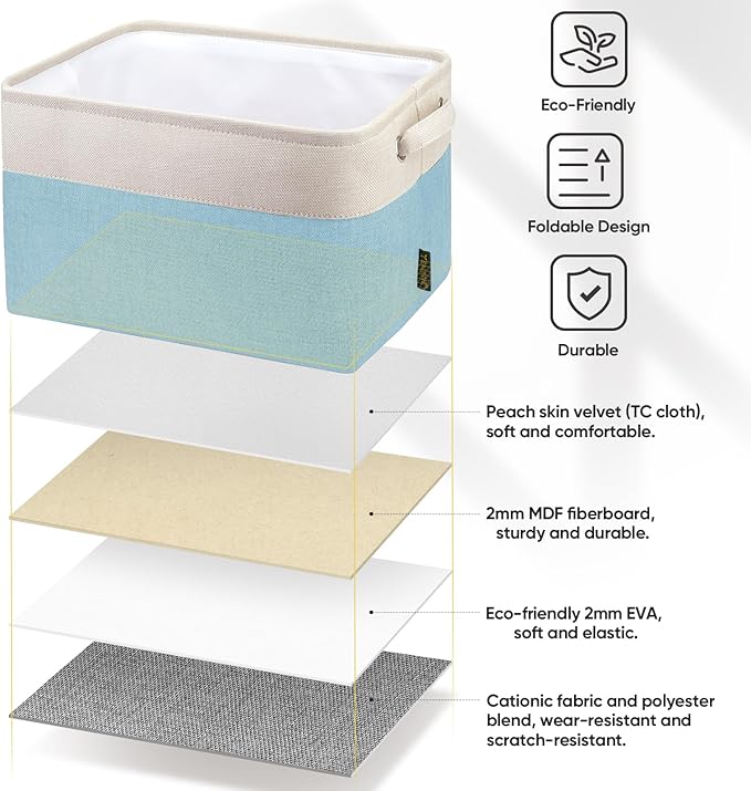 BALEINE 2 Pack Fabric Storage Bins for Shelves, Linen Storage Baskets for Organizing, Decorative Closet Bins for Clothes, Home (Skyblue, 15''x11''x9.5'')-Ruum Studio Home