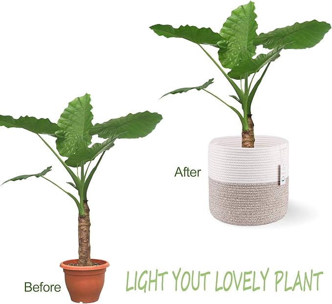 Woven Cotton Rope Plant Basket for 11 inch Flower Pot Floor Indoor Planters,Decorative Small Basket for Plants Storage Organizer Modern Home Decor (12" x 12", Khaki)-Ruum Studio Home