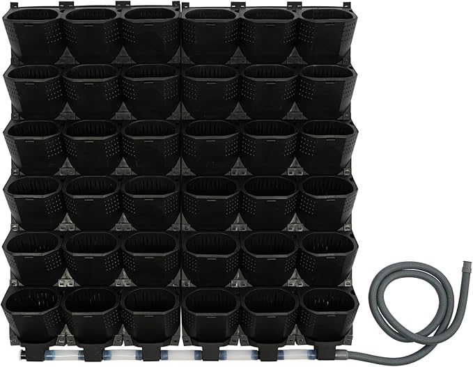 36 Pockets Hanging Planter Bags, Vertical Wall Mounted Plant Planting Grow Bags, Stackable Wall Planter with Timer, Self Watering Hanging Planters for Outdoor Indoor Garden-Black-Ruum Studio Home