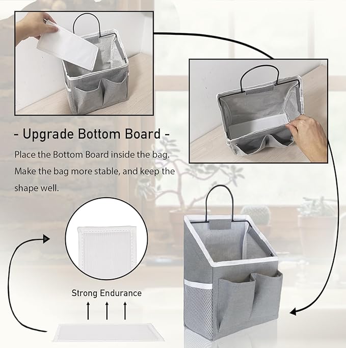 3pcs Small Wall Hanging Organizer Bag, Linen Fabric Door Hanging Storage Basket with Pockets, Waterproof Bin for Kitchen, Bedroom, Office, RV Camper (Gray)-Ruum Studio Home