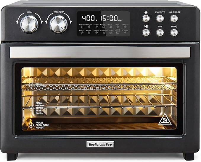 28QT Air Fryer Toaster Oven Combo, Large 12-in-1 Convection Countertop Oven with Next-Gen HeatWave Convection, 3-Layer Cooking, Rotisserie for Chicken, Fits 11" Pizza, Full Accessories, Sparkle Black-Ruum Studio Home