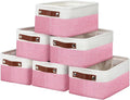 DULLEMELO Small Storage Baskets 6 Pack, Fabric Collapsible Gift Storage Baskets for Shelves, Closets, Nursery, Home, Office Organizing,Small Canvas Linen Rectangular Storage Bins (6-Pack, White&Pink)-Ruum Studio Home