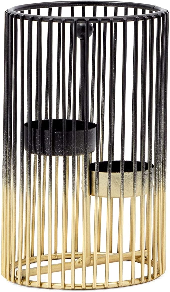 Juvale Set of 2 Black and Gold Geometric Candle Holders for Modern Table Decor (2 Sizes) - Black and Gold Candle Holder Set for Table Centerpieces-Ruum Studio Home