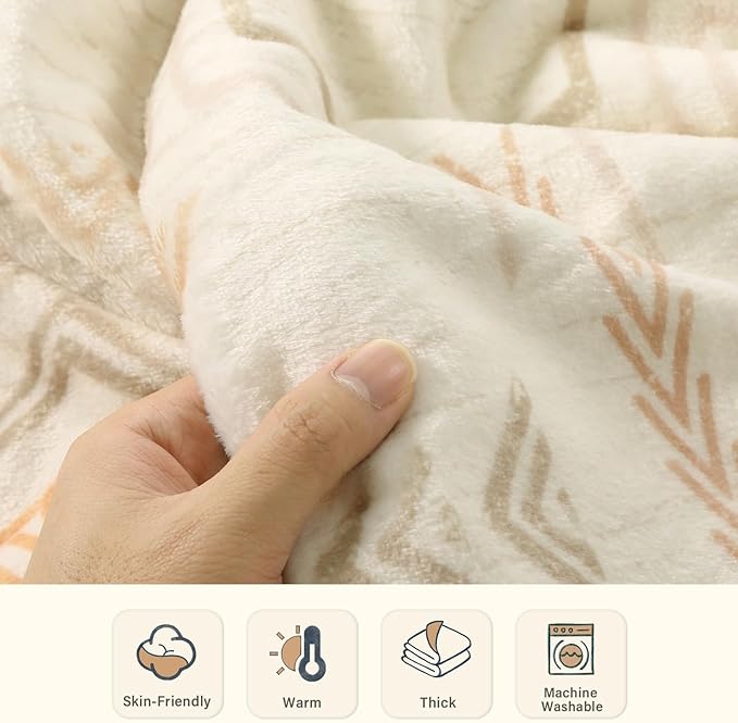 Lahome Trible Printed Blanket Aztec Beige Throw Blanket for Couch Soft Cozy Flannel Fluffy Throw Blanket Fuzzy Retro Throw Blankets for Bed Sofa, Ivory 50''x60''-Ruum Studio Home
