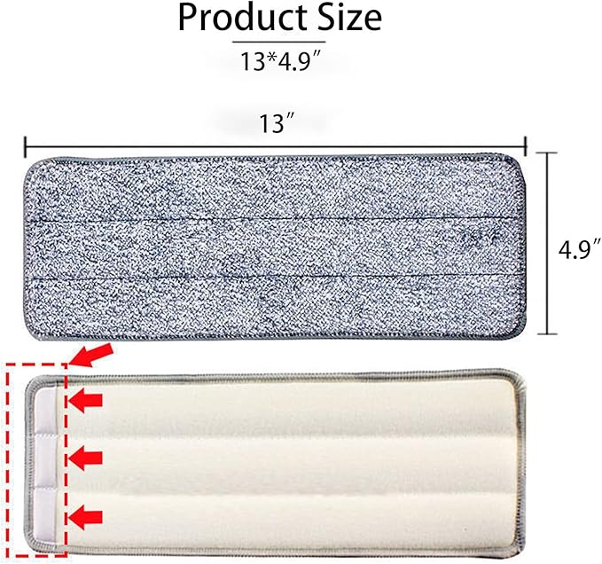 10 Pack 13 * 4.9" Generic Mop Pads Mop Head Refill Washable Wet/Dry Mops Flat Compatible with Most 11-13" Hook and Loop (Velcro) Flat Mops.System Floor Care System (10 Pack 13 * 4.9")-Ruum Studio Home