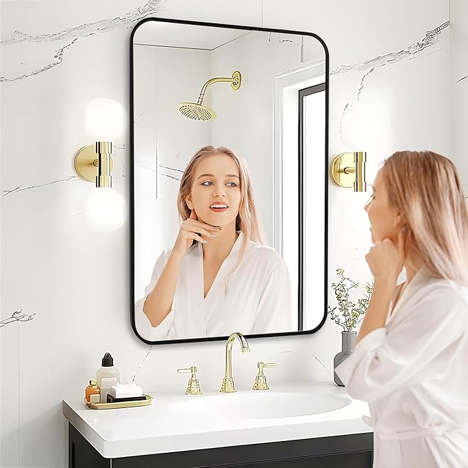 Fabuday Black Bathroom Mirror for Over Sink Wall - 24x36 Rectangle Mirror with Matte Metal Frame, Big Rounded Rectangular Vanity Mirrors for Bedroom, Living Room, Entryway, Horizontally/Vertically-Ruum Studio Home