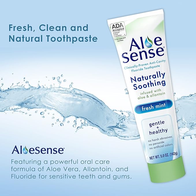 Naturally Soothing Toothpaste for Sensitive Teeth and Gum Care with Aloe Vera, Allantoin & Fresh Mint Flavor, Gentle & Natural, ADA Approved (5-oz, 3 Count)-Ruum Studio Home