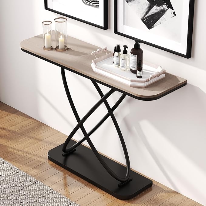 BECHAEO Farmhouse Narrow Console Table for for Living Room, 47.4" Rustic Narrow Entryway Table, Sofa Tables Behind Couch, Industrial Wooden Accent Tables for Hallway Foyer Warm Gray-Ruum Studio Home