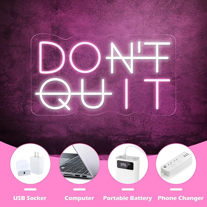 Don't Quit LED Neon Sign for Wall Decor, DO IT Neon Lights Party Decorations, USB Powered Switch Lighting Adjustable for Office, Gym, Man Cave, Gamer Room Decor-Ruum Studio Home