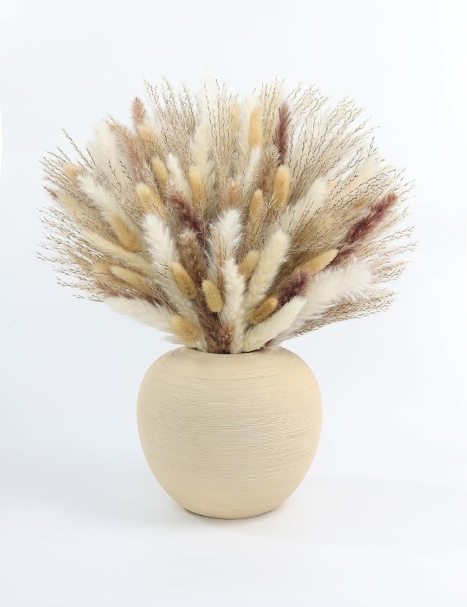 xin's convey 110pcs Dried Pampas Grass Decoration, Dried Flower Bouquet in Vase, Reed Grass Bouquet for Boho Floral Home, Wedding Party Centerpiece, Rustic Farmhouse Decoration.(Brown)-Ruum Studio Home
