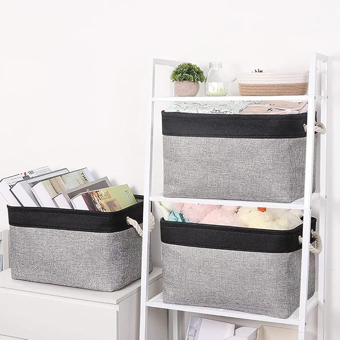 TheWarmHome Organization and Storage Basket for Shelves - 20x16x14 inch Jumbo 3 Pack Collapsible Storage Bins for Organizing, Fabric Storage Cubes for Organizer Gift Toy Closet (Black & Grey)-Ruum Studio Home