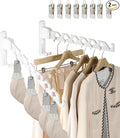 Wall Mount Coat Hanger Holder White Clothes Drying Organizer Rack Garment Hooks Aluminium Retractable Folding Indoor Wall Mounted Hanger Space Saver for Laundry Room Bedroom White 2 Pack with 8 Hooks-Ruum Studio Home
