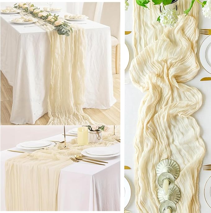 10FT 6 Pack Beige Cheesecloth Table Runner 20 x 120 Inch Long Rustic Gauze Fabric Cheese Cloth Table Runner for Wedding Bridal Baby Shower Table Decorations Boho Sheer Birthday Party Table Decor-Ruum Studio Home