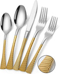 Hammered Silver Gold Silverware Set for 8,Stainless Steel 40-Piece Modern Cutlery Set,Mirror Polished Heavy Duty Flatware Set Utensil Set,Knives Spoons and Forks Set,Dishwasher Safe-Ruum Studio Home