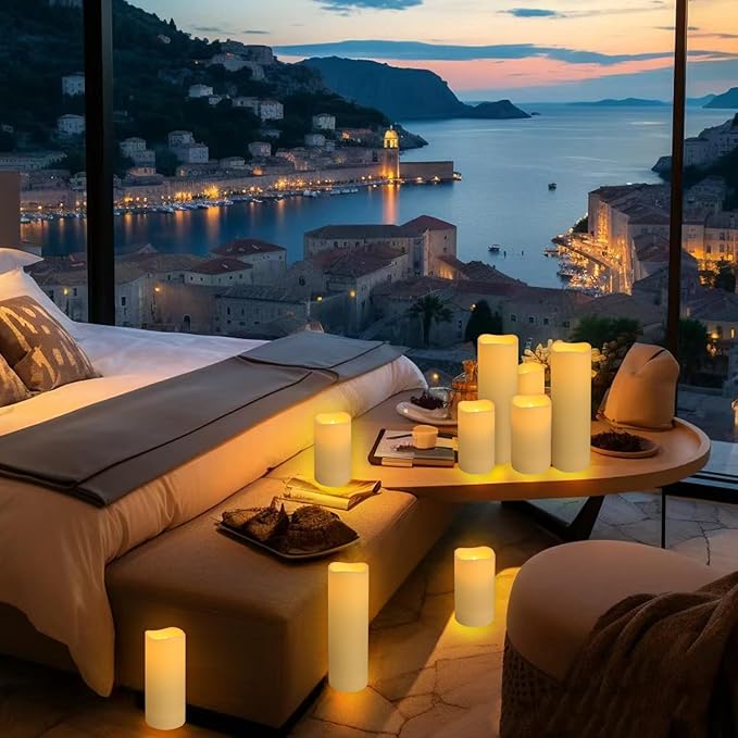 Set of 24 Waterproof Outdoor Flameless Candles,Realistic LED Candles with 4 Remote and Timer,(H 4" 5" 6" x D 2.2"),for Halloween Wedding Festival Decor.-Ruum Studio Home